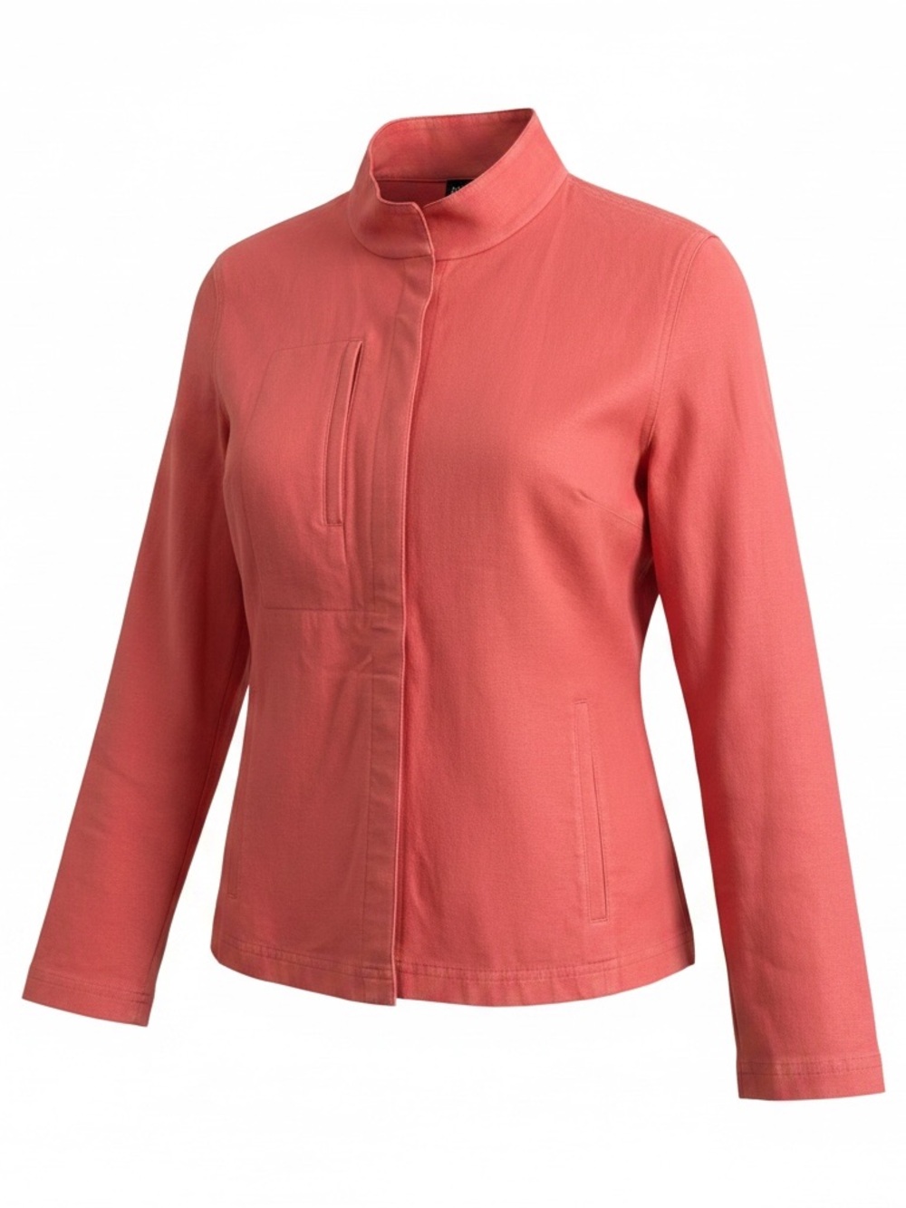 Eileen Fisher Small Red Jacket Military Asian Minimalistic Blouse Zip Up
